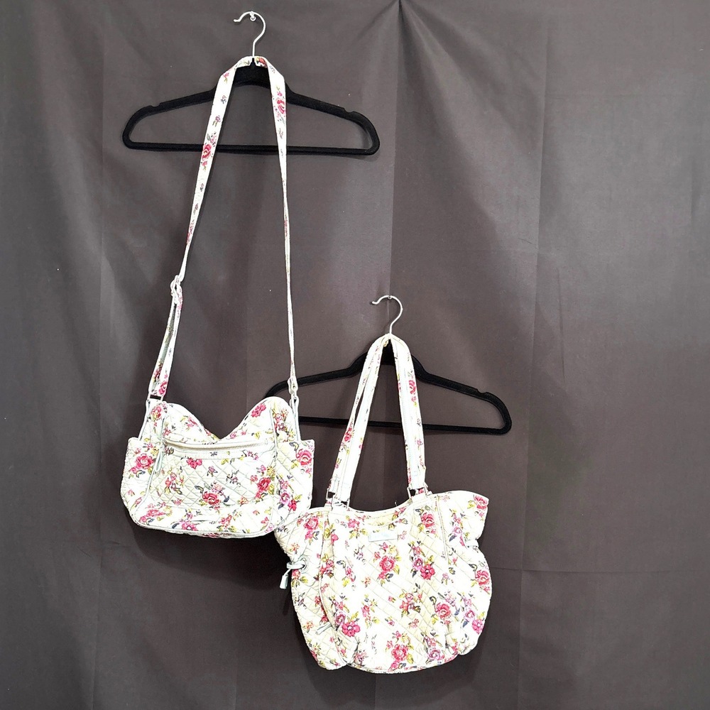 Vera Bradley Floral Quilted Cotton Tote and Crossbody‎ Bag Set Light Blue Pink